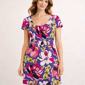 Boden Multicolor Short Cap Sleeve Y2K-ish Floral 100% Cotton Preppy Shift Dress